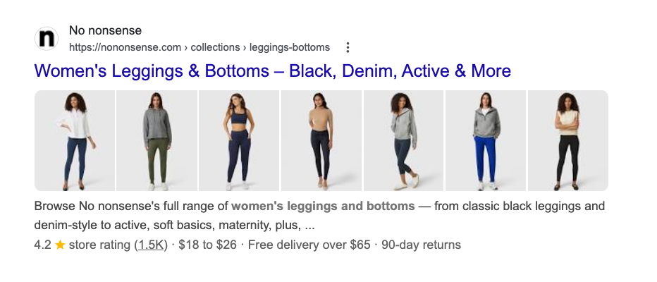Multi-image thumbnail treatment in Google desktop Search showing a horizontal strip of product images beside an organic result